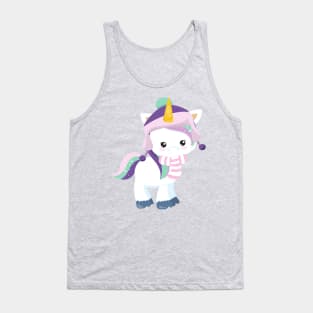 Winter Unicorn, Cute Unicorn, Magic Unicorn, Hat Tank Top